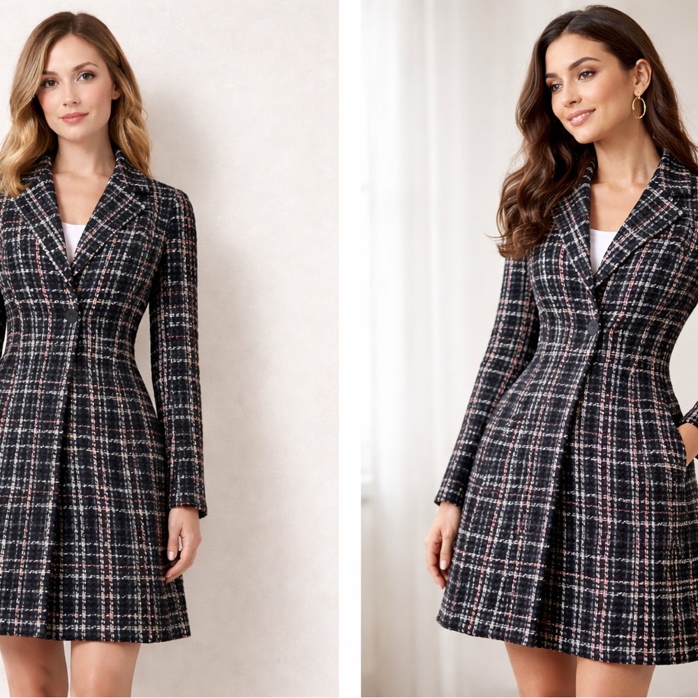 “Breakin Loose Tweed Coat Dress Size 3/4 Black Pink Bouclé Plaid Made in USA” - Picture 2 of 14